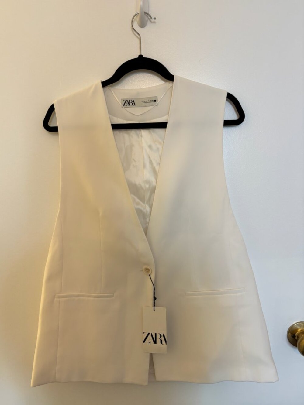ZARA Oversized White Vented Vest Sleeveless Blazer Lined Size Small NWT